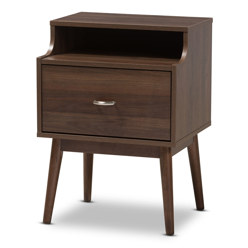 Baxton Studio Disa Mid-Century Modern Walnut Brown Finished Nightstand