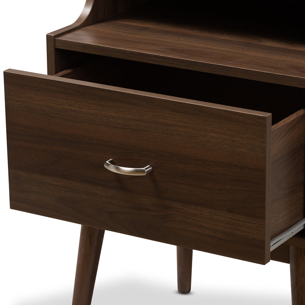 Baxton Studio Disa Mid-Century Modern Walnut Brown Finished Nightstand