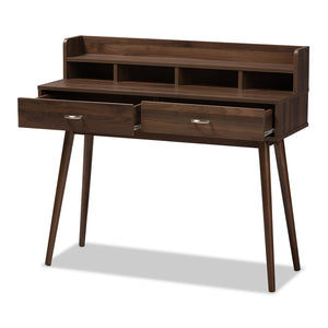 Baxton Studio Disa Mid-Century Modern Walnut Brown Finished 2-Drawer Desk