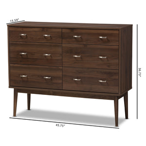 Baxton Studio Disa Mid-Century Modern Walnut Brown Finished 6-Drawer Dresser