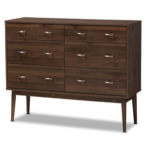 Baxton Studio Disa Mid-Century Modern Walnut Brown Finished 6-Drawer Dresser