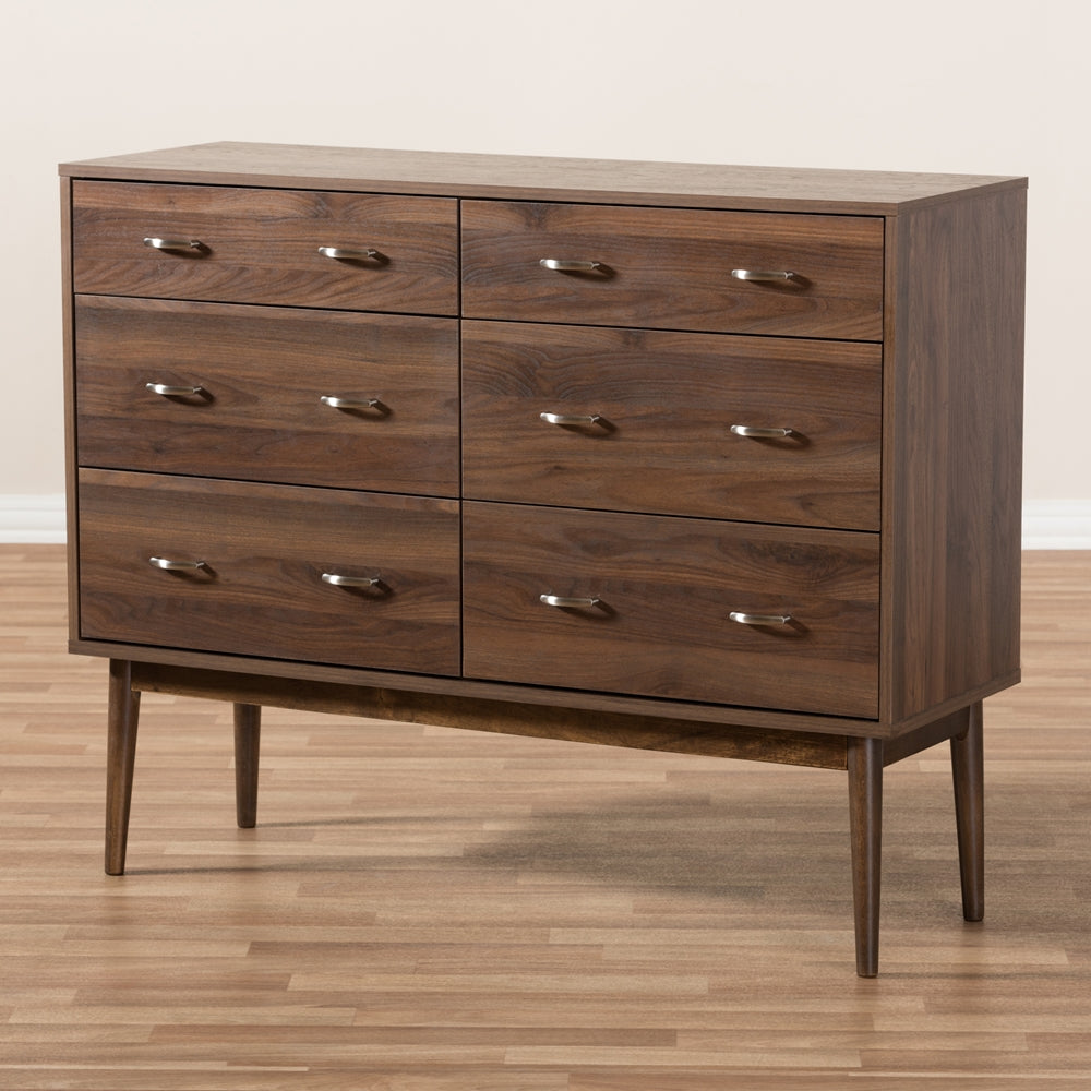 Baxton Studio Disa Mid-Century Modern Walnut Brown Finished 6-Drawer Dresser