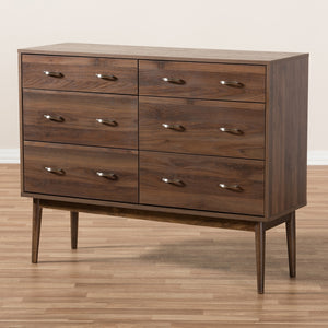 Baxton Studio Disa Mid-Century Modern Walnut Brown Finished 6-Drawer Dresser