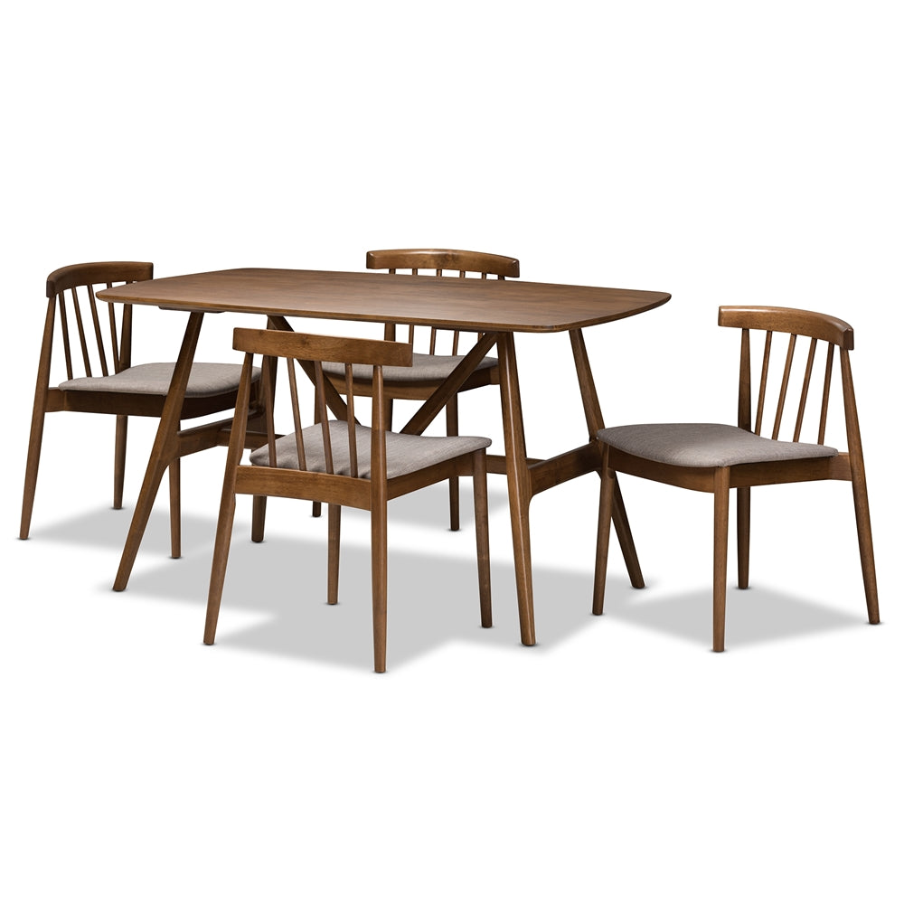 Baxton Studio Wyatt Mid-Century Modern Walnut Wood 5-Piece Dining Set