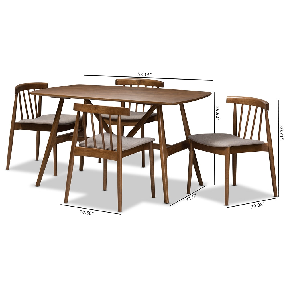 Baxton Studio Wyatt Mid-Century Modern Walnut Wood 5-Piece Dining Set