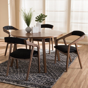 Baxton Studio Wendy Mid-Century Modern Black Fabric And Walnut Effect Wooden Dining Set