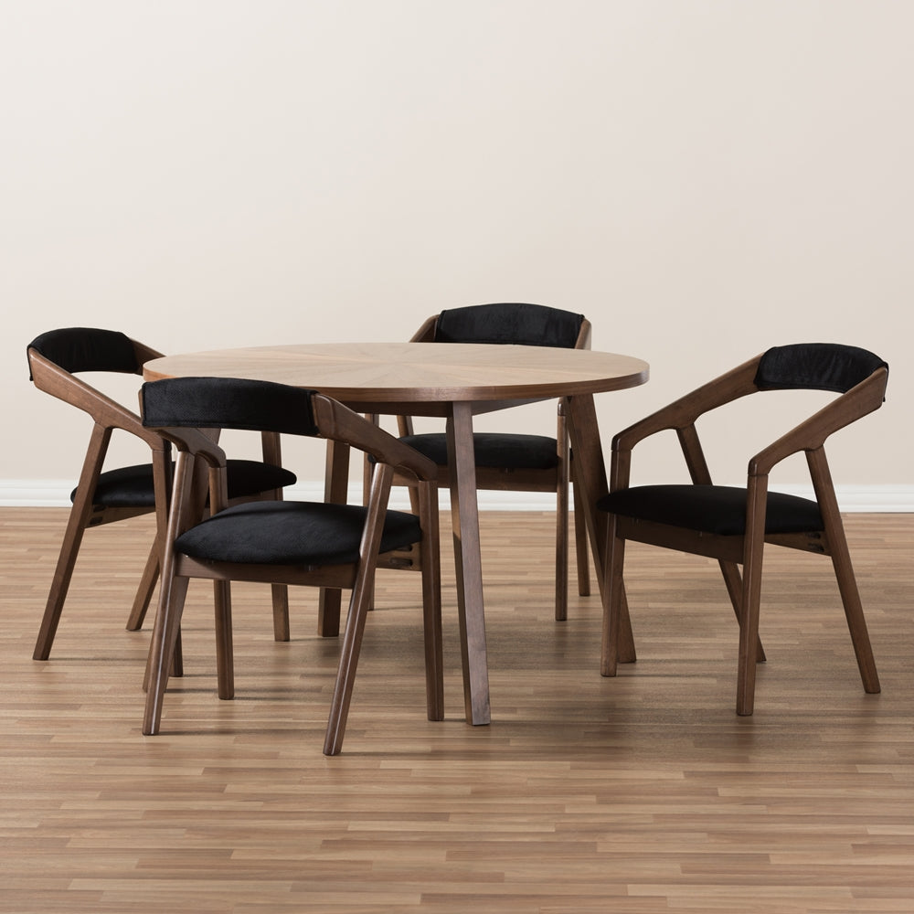 Baxton Studio Wendy Mid-Century Modern Black Fabric And Walnut Effect Wooden Dining Set