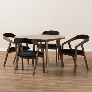 Baxton Studio Wendy Mid-Century Modern Black Fabric And Walnut Effect Wooden Dining Set