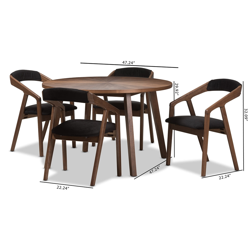 Baxton Studio Wendy Mid-Century Modern Black Fabric And Walnut Effect Wooden Dining Set