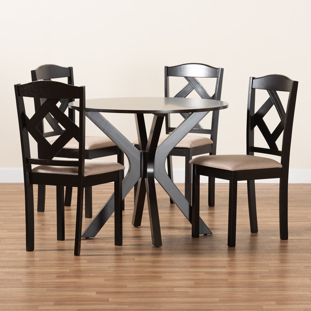 Baxton Studio Carlin Sand Fabric Upholstered And Dark Brown Finished Wood 5-Piece Dining Set