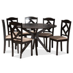 Load image into Gallery viewer, Baxton Studio Carlin Sand Fabric Upholstered And Dark Brown Finished Wood 7-Piece Dining Set
