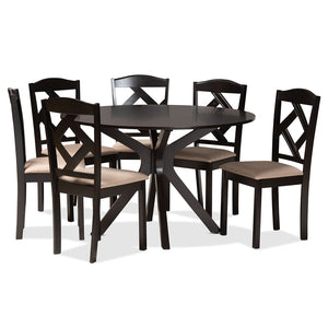 Baxton Studio Carlin Sand Fabric Upholstered And Dark Brown Finished Wood 7-Piece Dining Set