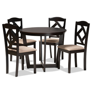 Baxton Studio Morigan Fabric Upholstered and Finished Wood 5-Piece Dining Set