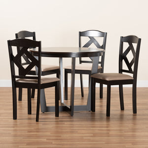 Baxton Studio Morigan Sand Fabric Upholstered And Dark Brown Finished Wood 5-Piece Dining Set