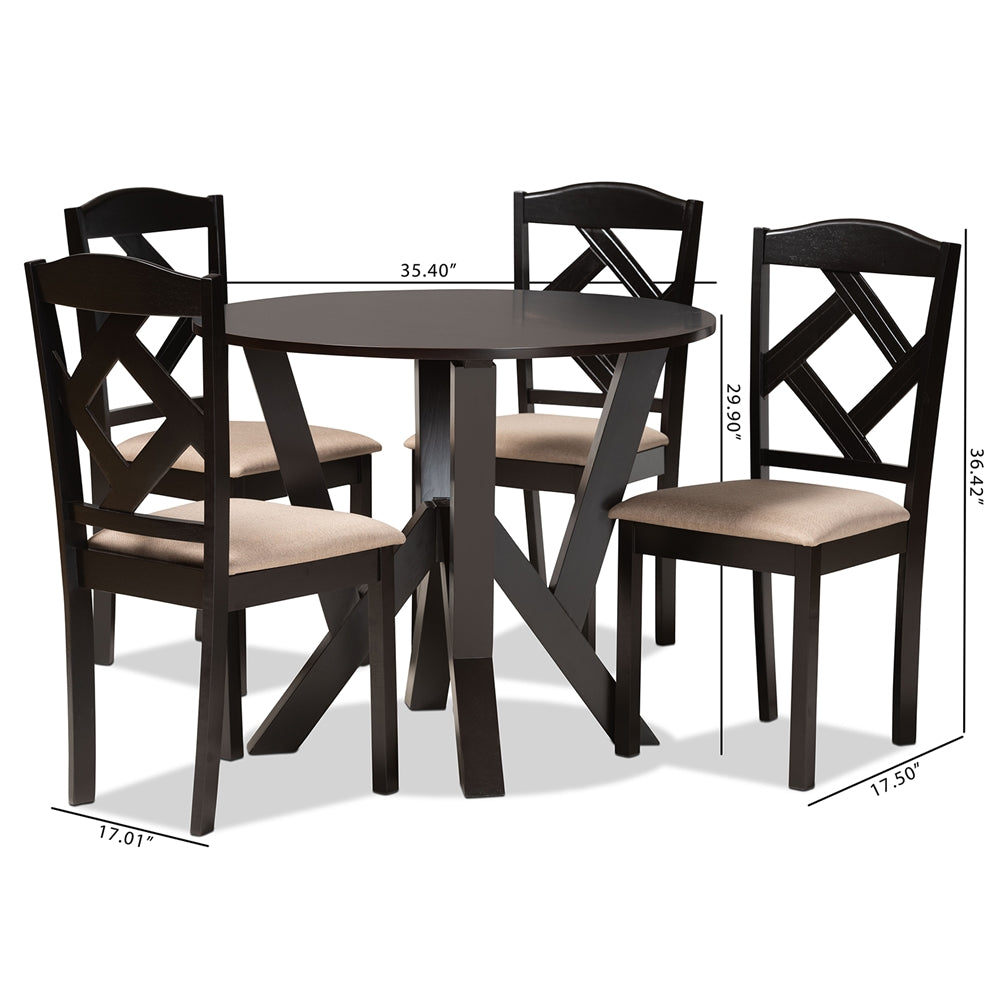 Baxton Studio Riona Sand Fabric Upholstered And Dark Brown Finished Wood 5-Piece Dining Set