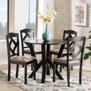 Baxton Studio Riona Sand Fabric Upholstered And Dark Brown Finished Wood 5-Piece Dining Set