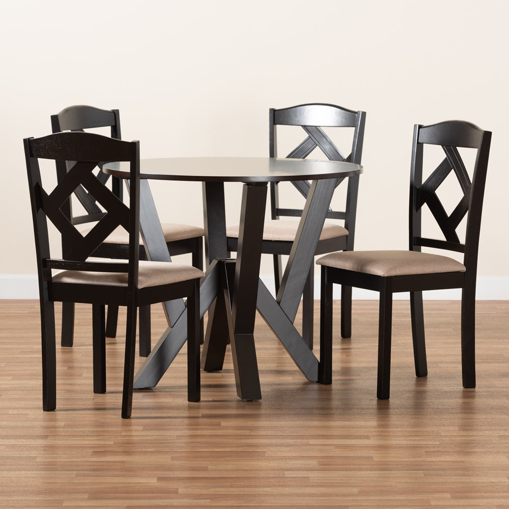 Baxton Studio Riona Sand Fabric Upholstered And Dark Brown Finished Wood 5-Piece Dining Set