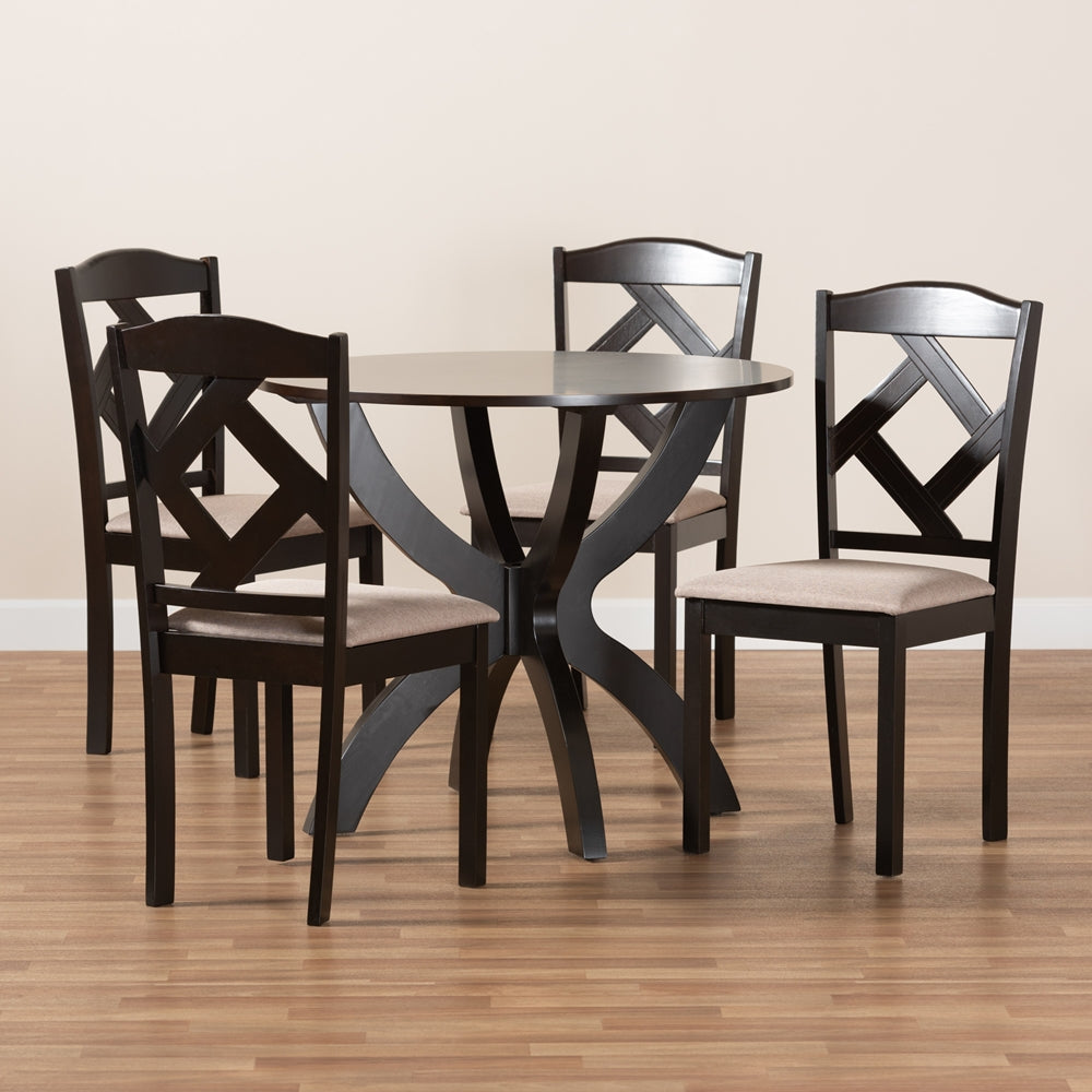 Baxton Studio Quinlan Modern And Contemporary Sand Fabric Upholstered And Dark Brown Finished Wood 5-Piece Dining Set