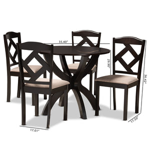 Baxton Studio Quinlan Modern And Contemporary Sand Fabric Upholstered And Dark Brown Finished Wood 5-Piece Dining Set