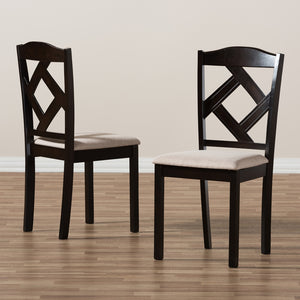 Baxton Studio Ruth Modern And Contemporary Beige Fabric Upholstered And Dark Brown Finished Dining Chair Set Of 2