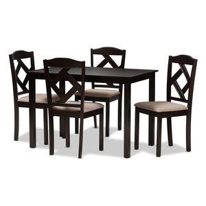 Baxton Studio Ruth Modern and Contemporary Fabric Upholstered and Finished 5-Piece Dining Set