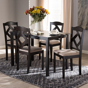 Baxton Studio Ruth Modern And Contemporary Beige Fabric Upholstered And Dark Brown Finished 5-Piece Dining Set