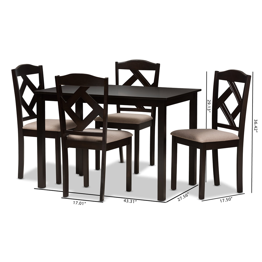 Baxton Studio Ruth Modern And Contemporary Beige Fabric Upholstered And Dark Brown Finished 5-Piece Dining Set