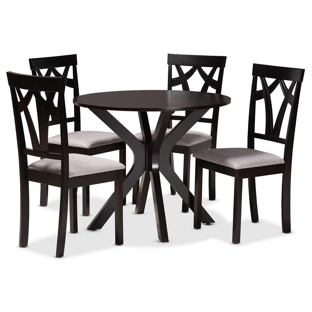 Baxton Studio Luise Modern And Contemporary Grey Fabric Upholstered And Dark Brown Finished Wood 5-Piece Dining Set