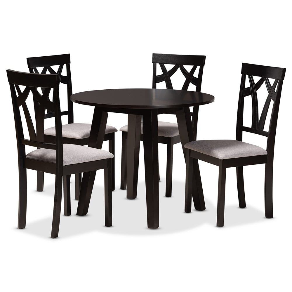 Baxton Studio Derya Modern Transitional Grey Fabric Upholstered And Dark Brown Finished Wood 5-Piece Dining Set