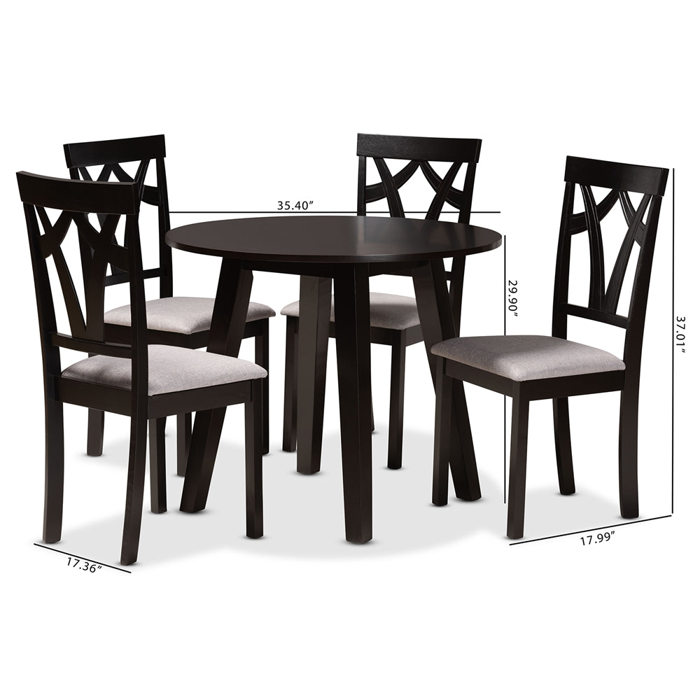 Baxton Studio Derya Modern Transitional Grey Fabric Upholstered And Dark Brown Finished Wood 5-Piece Dining Set