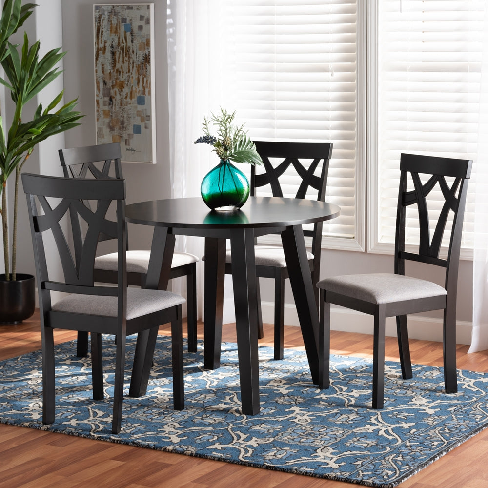 Baxton Studio Derya Modern Transitional Grey Fabric Upholstered And Dark Brown Finished Wood 5-Piece Dining Set