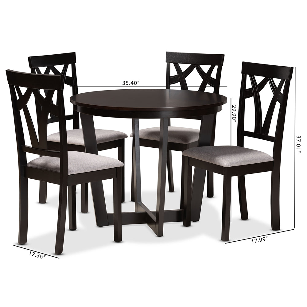 Baxton Studio Telma Modern And Contemporary Grey Fabric Upholstered And Dark Brown Finished Wood 5-Piece Dining Set