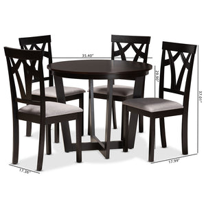 Baxton Studio Telma Modern And Contemporary Grey Fabric Upholstered And Dark Brown Finished Wood 5-Piece Dining Set