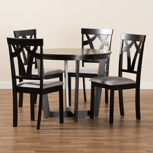 Baxton Studio Telma Modern And Contemporary Grey Fabric Upholstered And Dark Brown Finished Wood 5-Piece Dining Set