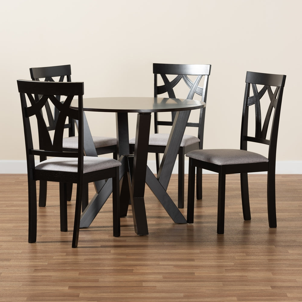 Baxton Studio Branca Modern And Contemporary Grey Fabric Upholstered And Dark Brown Finished Wood 5-Piece Dining Set