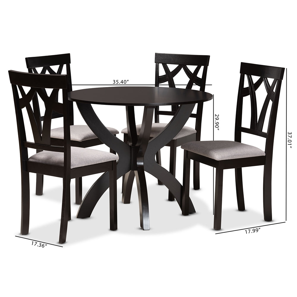 Baxton Studio Rasa Modern And Contemporary Grey Fabric Upholstered And Dark Brown Finished Wood 5-Piece Dining Set