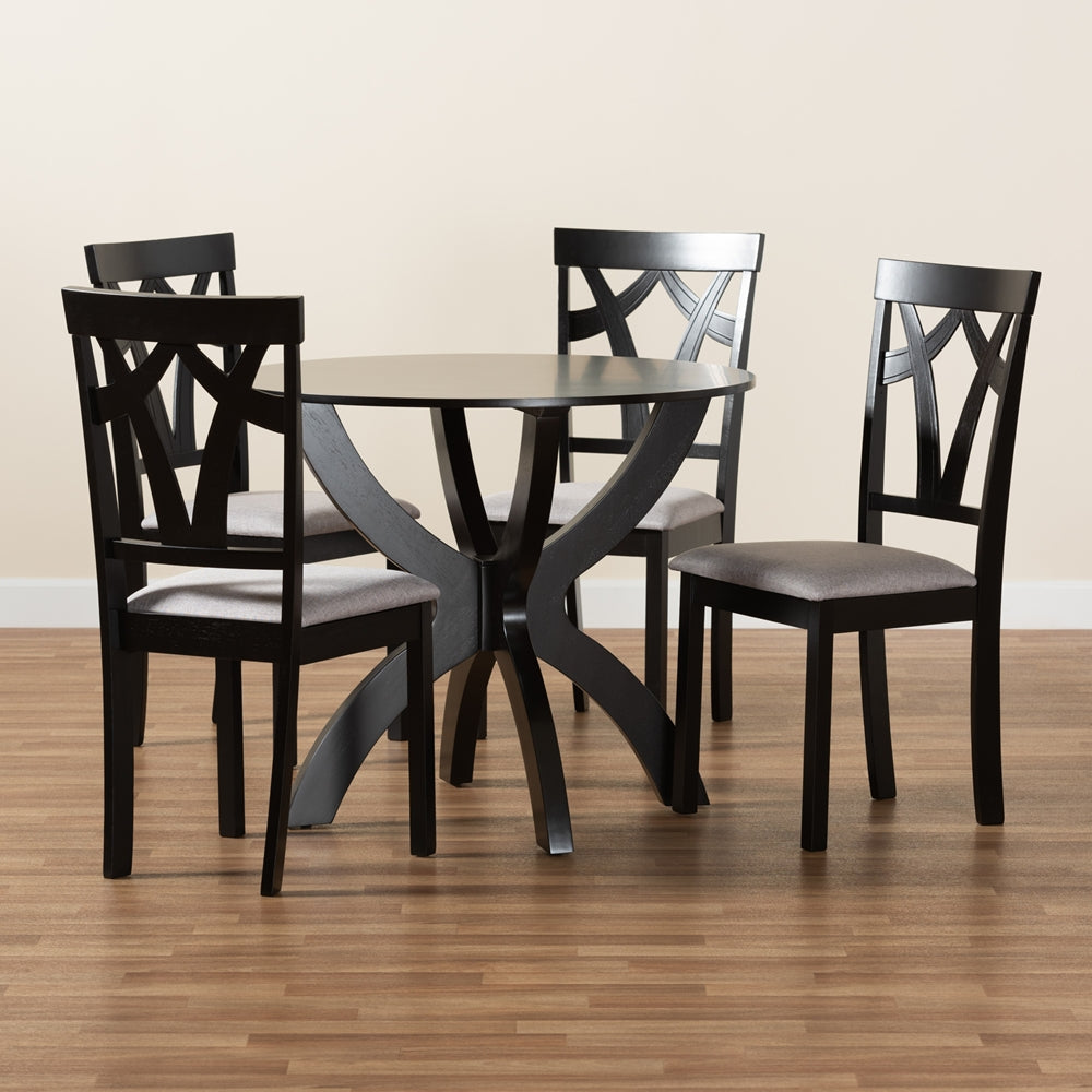 Baxton Studio Rasa Modern And Contemporary Grey Fabric Upholstered And Dark Brown Finished Wood 5-Piece Dining Set