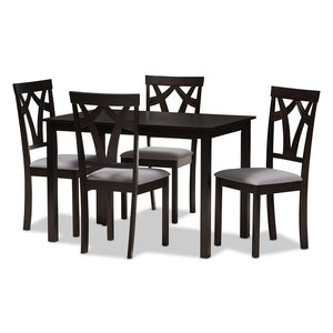 Baxton Studio Sylvia Modern and Contemporary Finished and Fabric Upholstered 5-Piece Dining Set