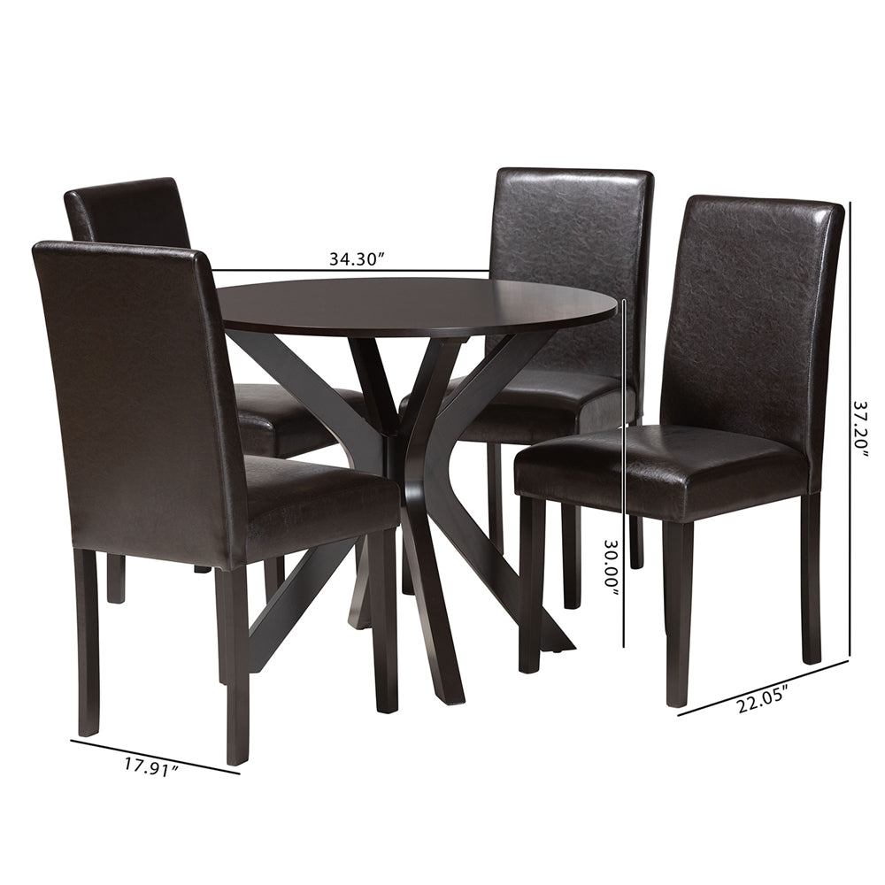 Baxton Studio Asli Modern Espresso Brown Faux Leather And Wood 5-Piece Dining Set