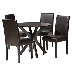 Baxton Studio Asli Modern Espresso Brown Faux Leather And Wood 5-Piece Dining Set