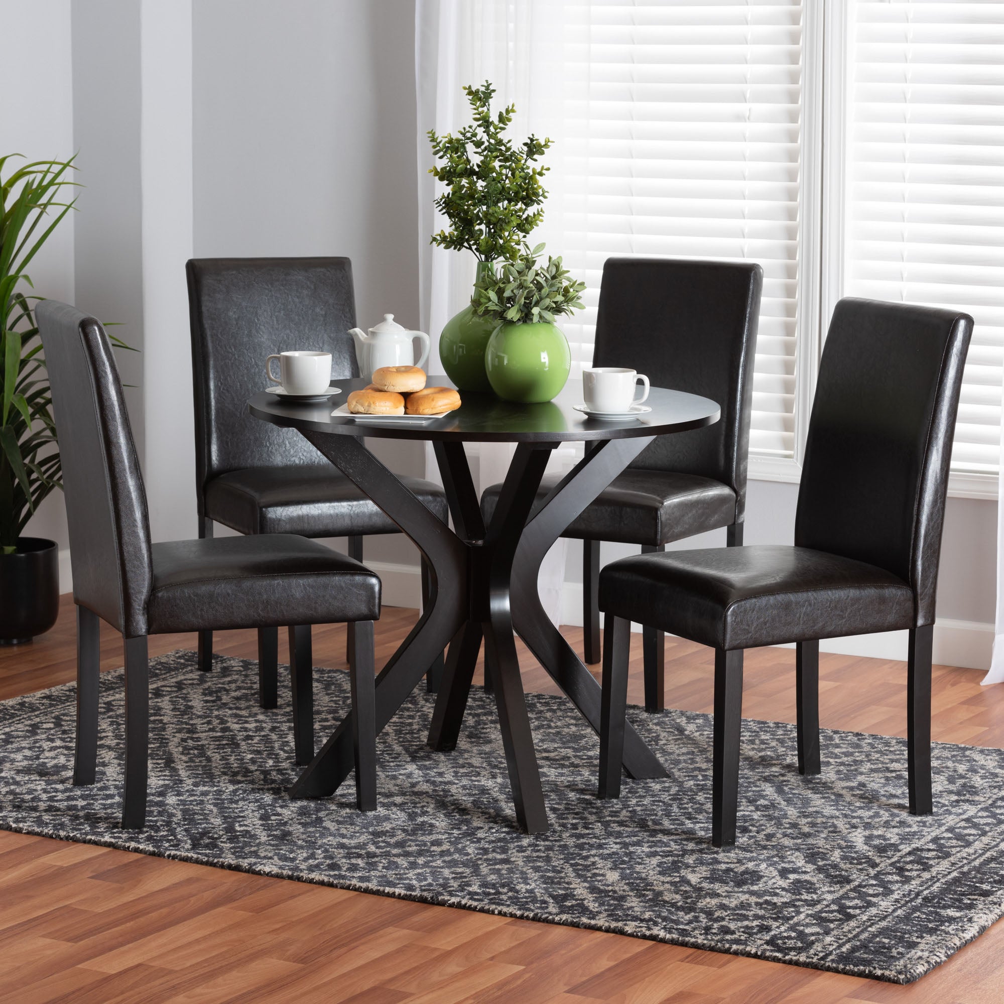 Baxton Studio Asli Modern Espresso Brown Faux Leather And Wood 5-Piece Dining Set