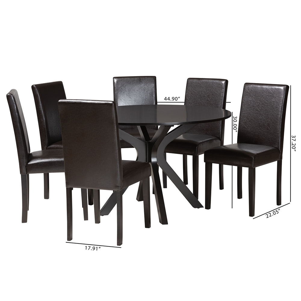 Baxton Studio Asli Modern Espresso Brown Faux Leather And Wood 7-Piece Dining Set