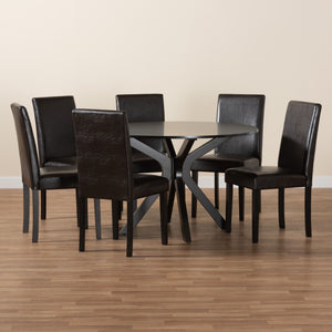 Baxton Studio Asli Modern Espresso Brown Faux Leather And Wood 7-Piece Dining Set