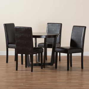 Baxton Studio Bruna Modern Dark Brown Faux Leather And Espresso Brown Finished Wood 5-Piece Dining Set