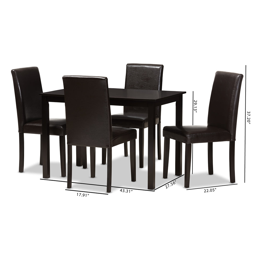 Baxton Studio Mia Modern And Contemporary Dark Brown Faux Leather Upholstered 5-Piece Dining Set