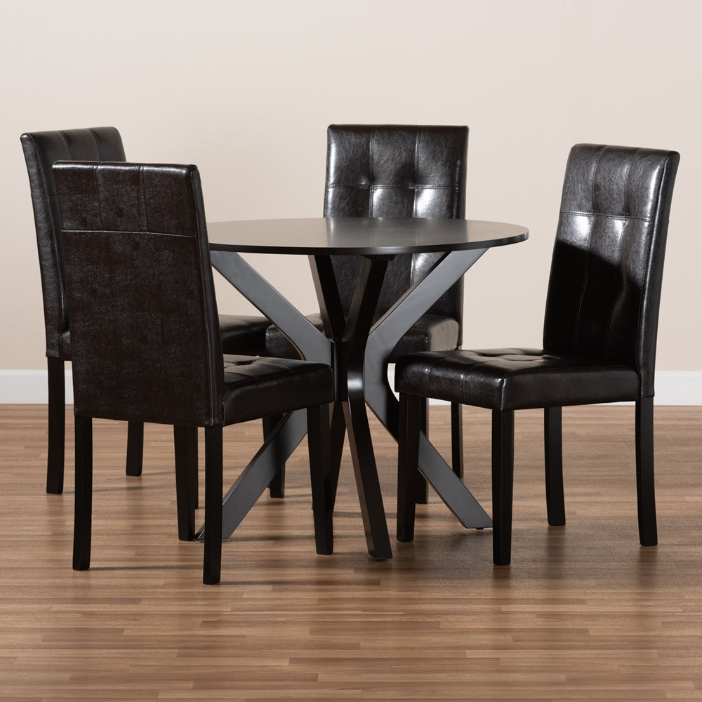 Baxton Studio Marie Modern And Contemporary Dark Brown Faux Leather Upholstered And Dark Brown Finished Wood 5-Piece Dining Set