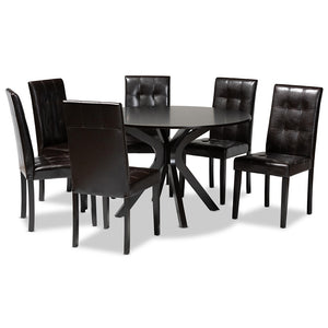 Baxton Studio Marie Modern And Contemporary Dark Brown Faux Leather Upholstered And Dark Brown Finished Wood 7-Piece Dining Set