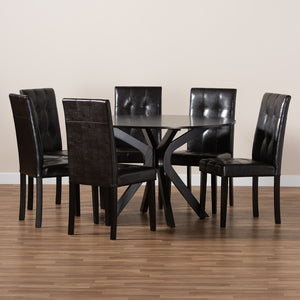 Baxton Studio Marie Modern And Contemporary Dark Brown Faux Leather Upholstered And Dark Brown Finished Wood 7-Piece Dining Set