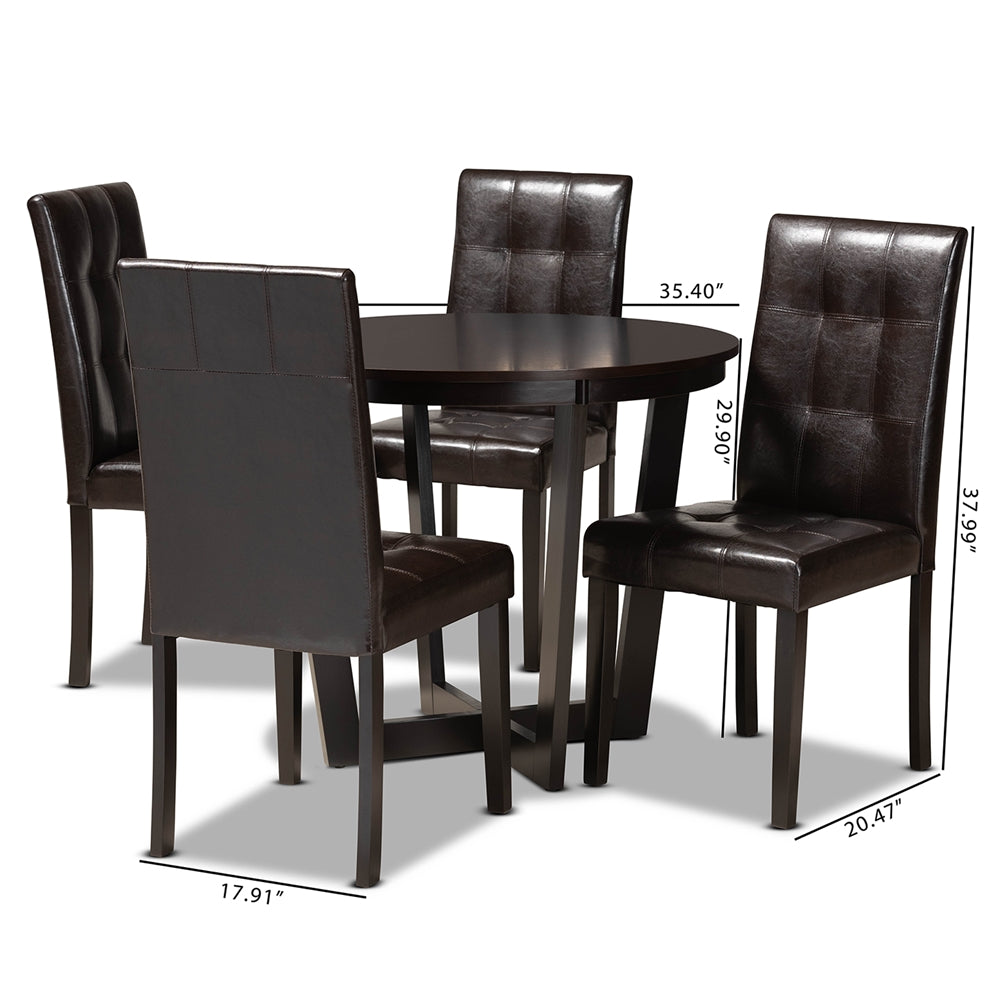 Baxton Studio Vida Modern And Contemporary Dark Brown Faux Leather Upholstered And Dark Brown Finished Wood 5-Piece Dining Set