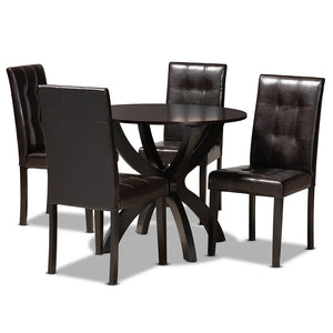 Baxton Studio Elira Modern And Contemporary Dark Brown Faux Leather Upholstered And Dark Brown Finished Wood 5-Piece Dining Set